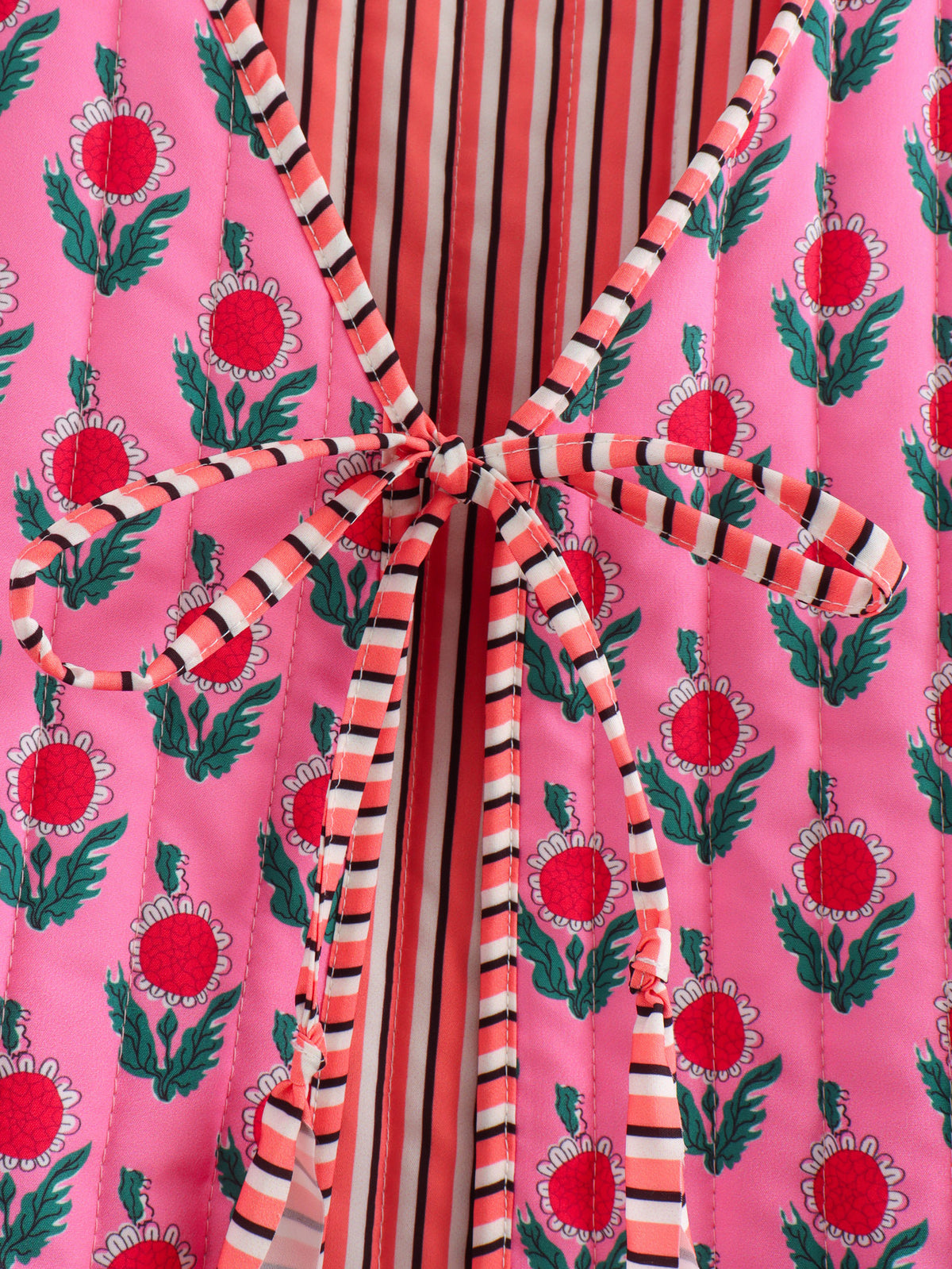 Floral Block Print Quilted Vest - Fuchsia - 11