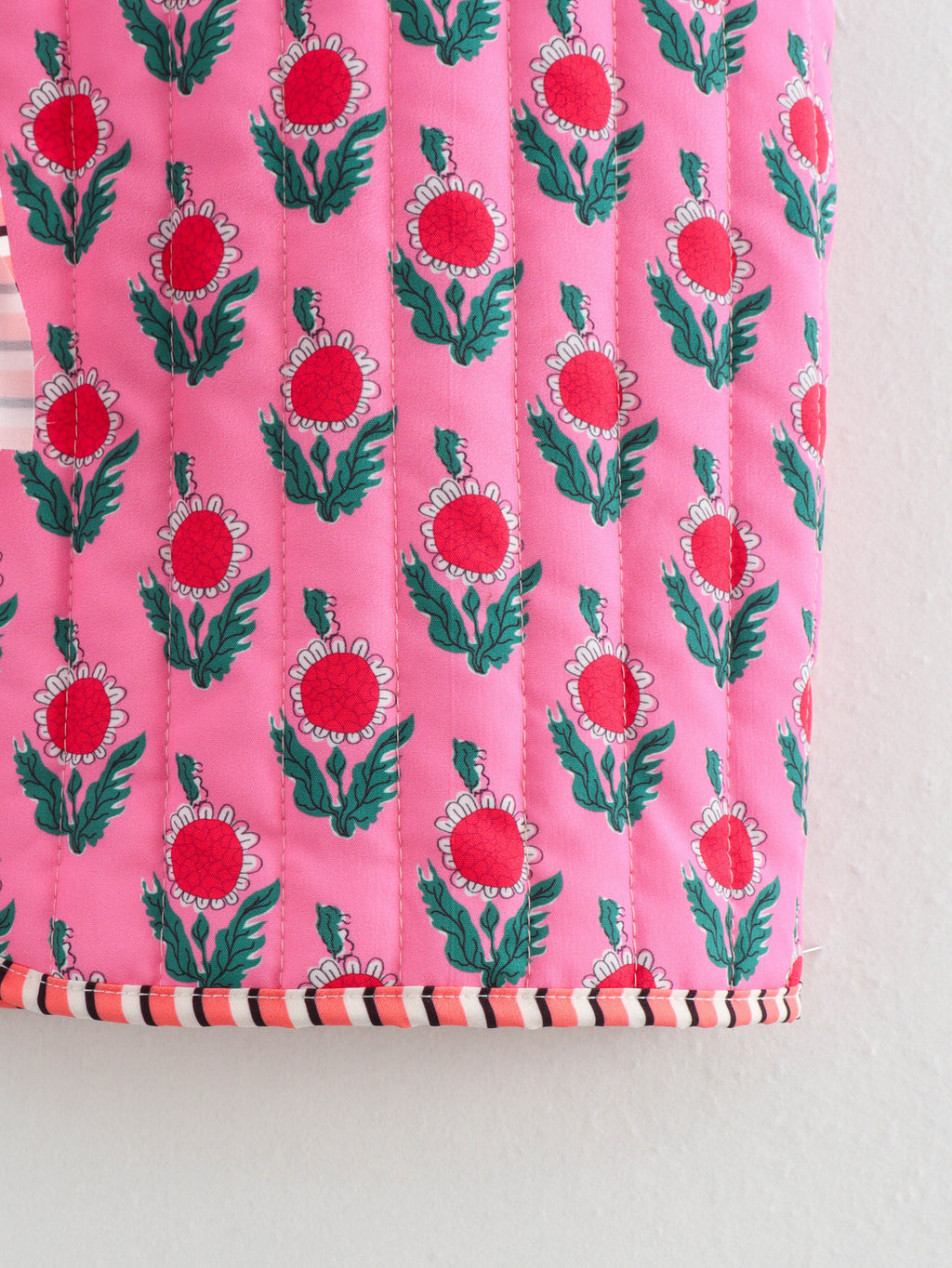 Floral Block Print Quilted Vest - Fuchsia - 12
