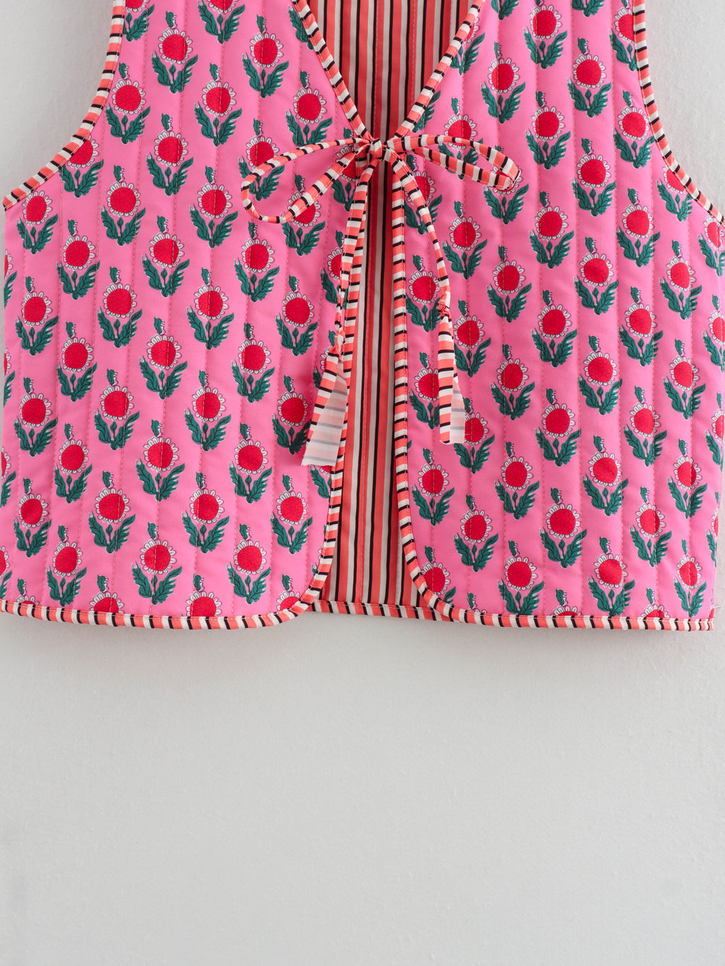 Floral Block Print Quilted Vest - Fuchsia - 13