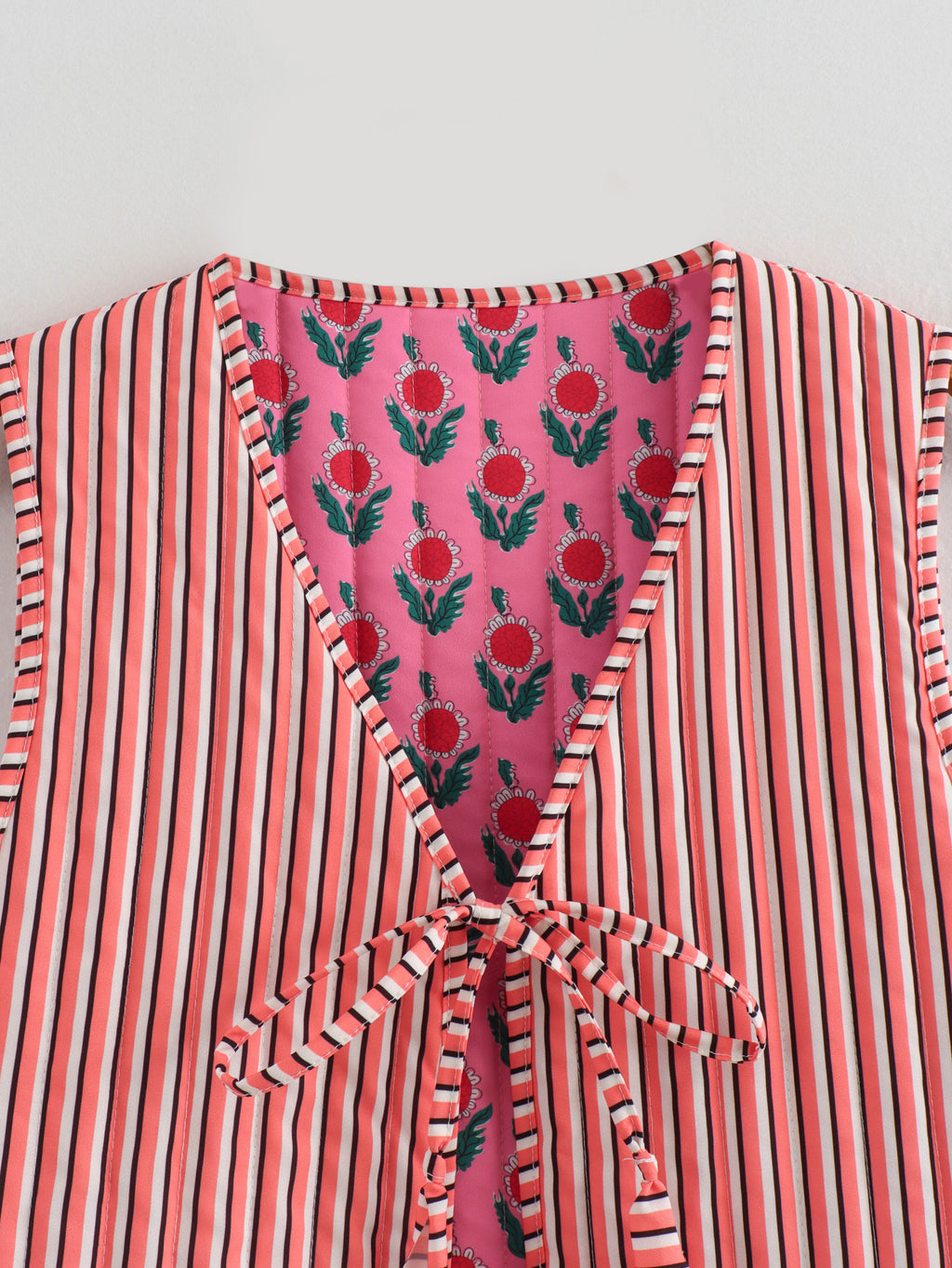 Floral Block Print Quilted Vest - Fuchsia - 3