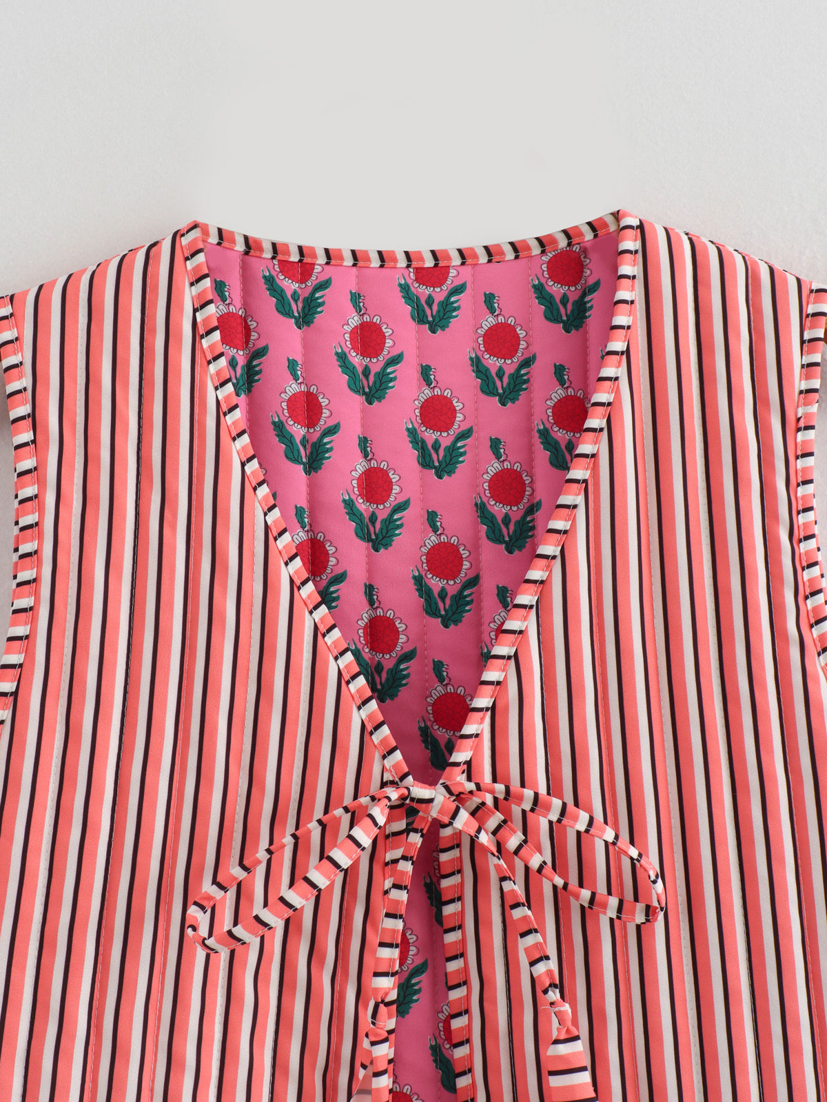 Floral Block Print Quilted Vest - Fuchsia - 3