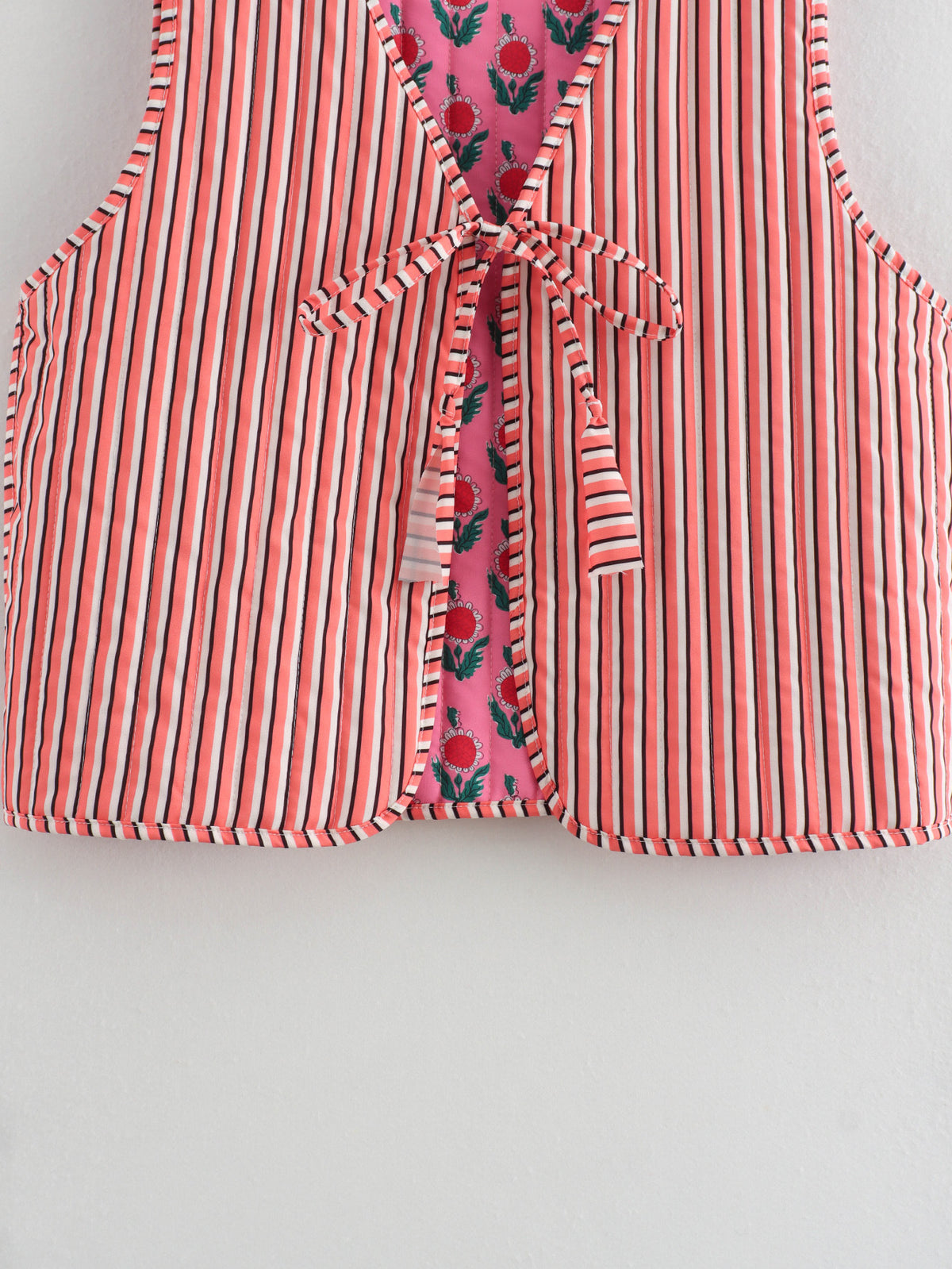 Floral Block Print Quilted Vest - Fuchsia - 5