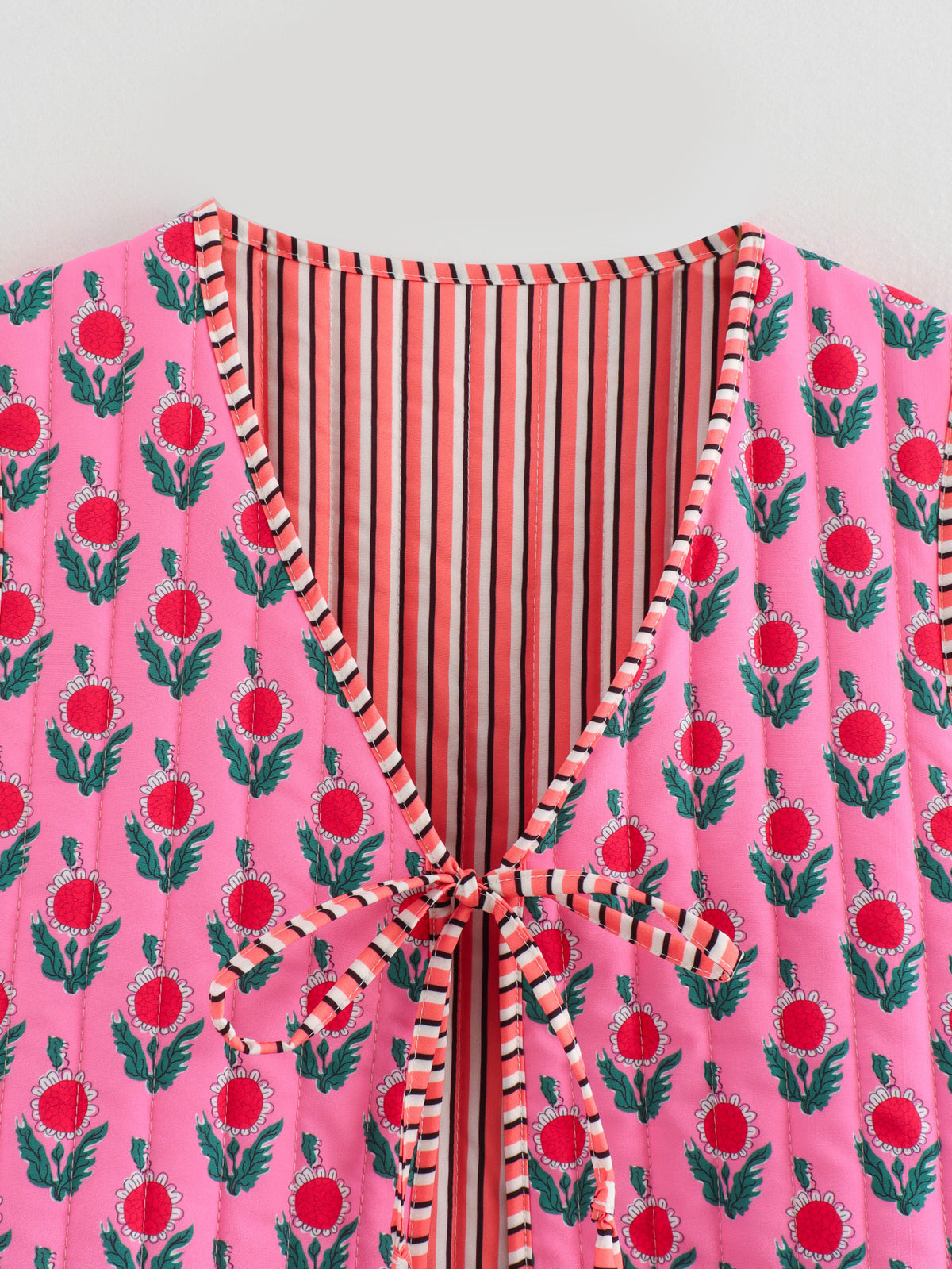 Floral Block Print Quilted Vest - Fuchsia - 7