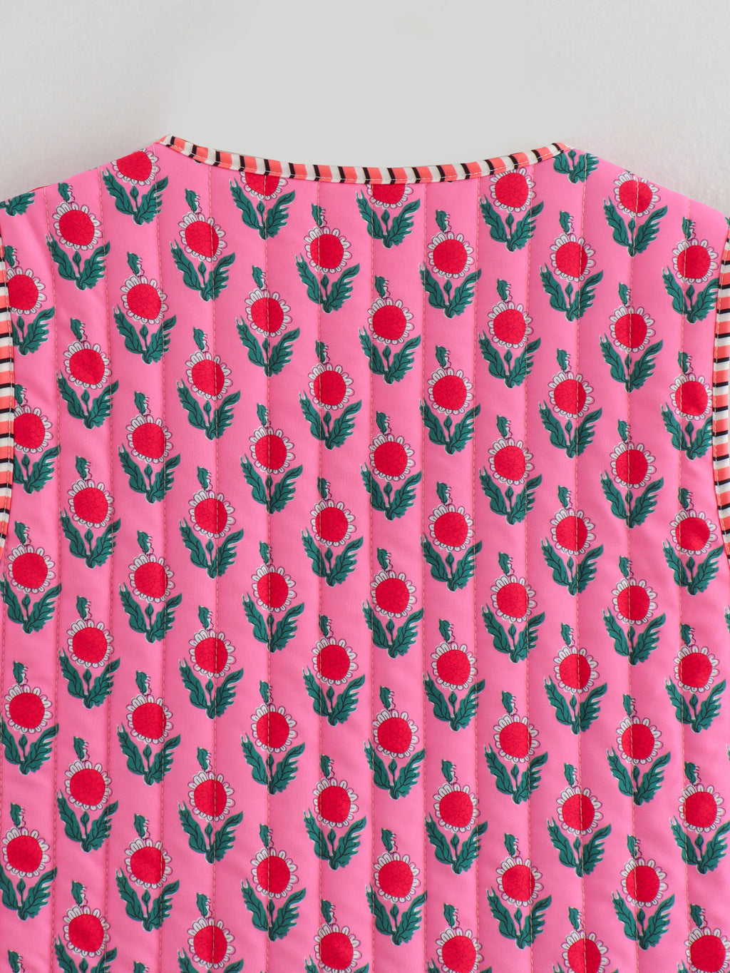 Floral Block Print Quilted Vest - Fuchsia - 8