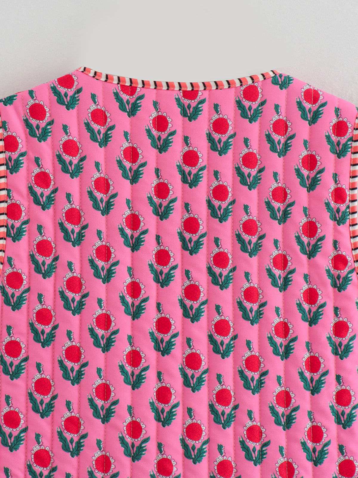 Floral Block Print Quilted Vest - Fuchsia - 8