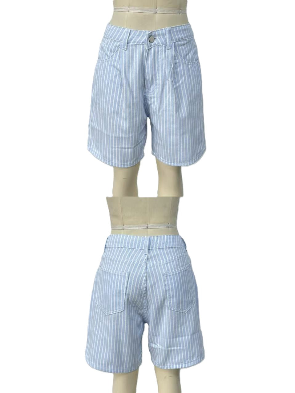 Pinstripe Bermuda Shorts With Five Pocket Styling - Blue - 1