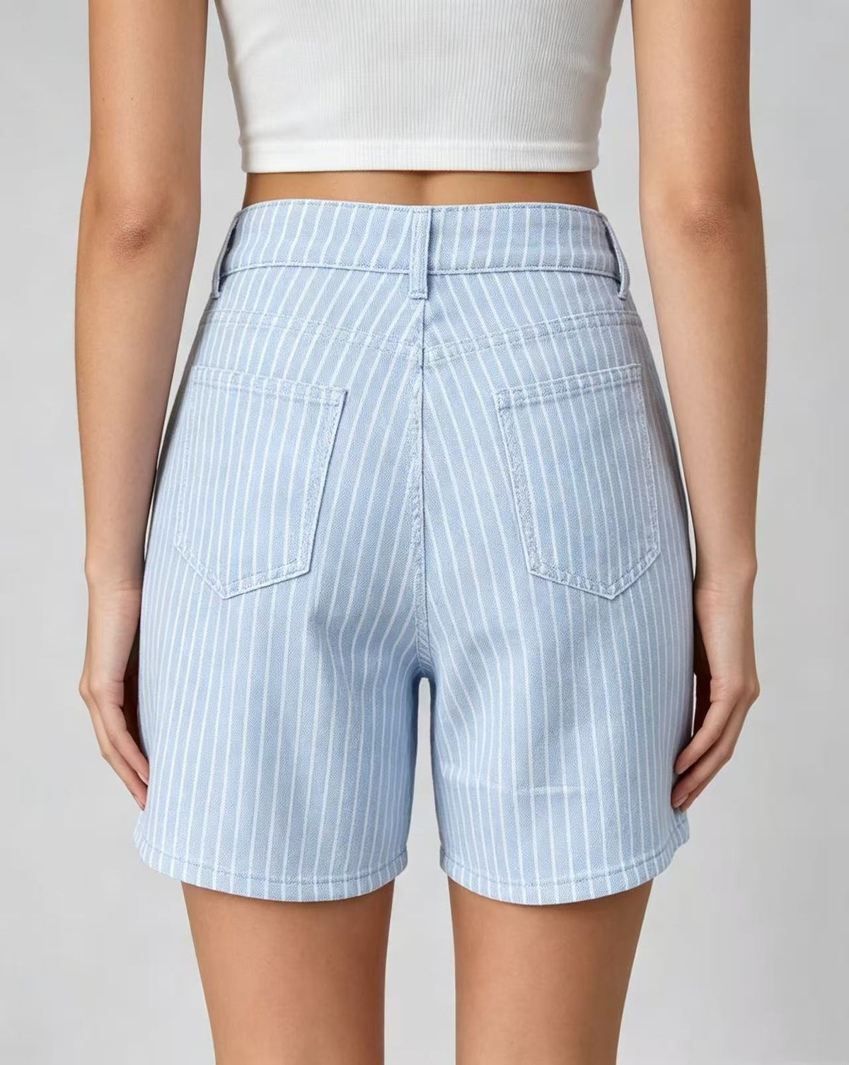 Pinstripe Bermuda Shorts With Five Pocket Styling - Blue - 3