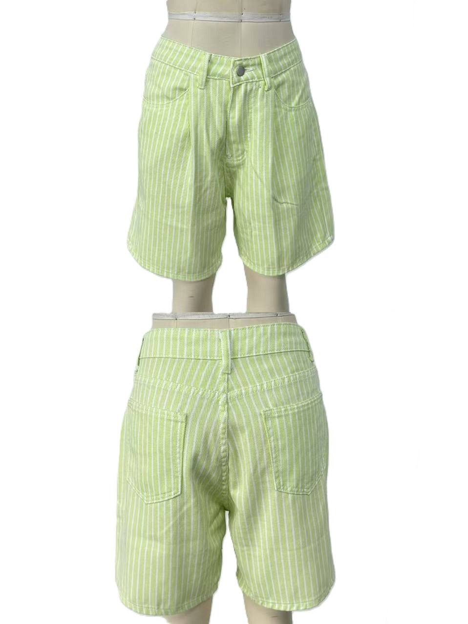 Pinstripe Bermuda Shorts With Five Pocket Styling - Green