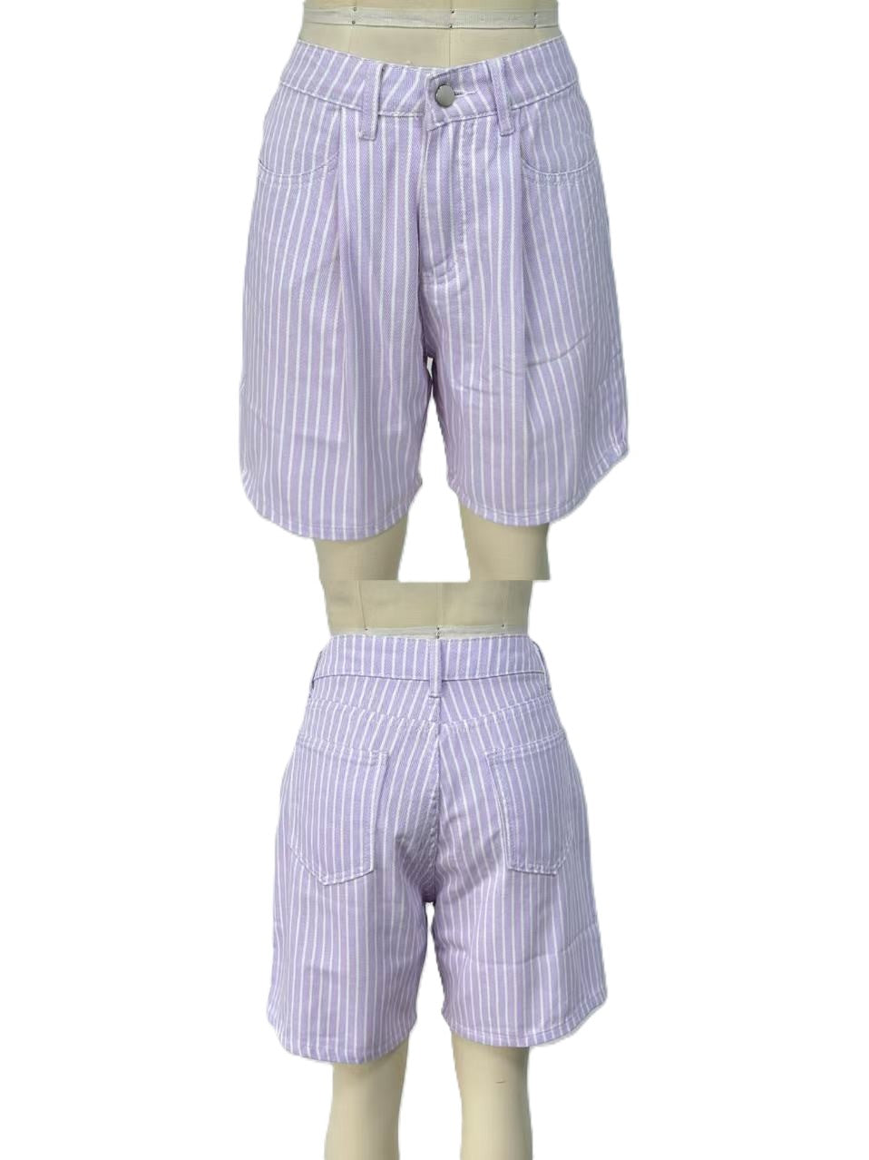 Pinstripe Bermuda Shorts With Five Pocket Styling - Purple