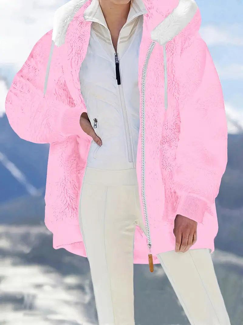 Sherpa Fleece Zip Hooded Winter Jacket - Pink