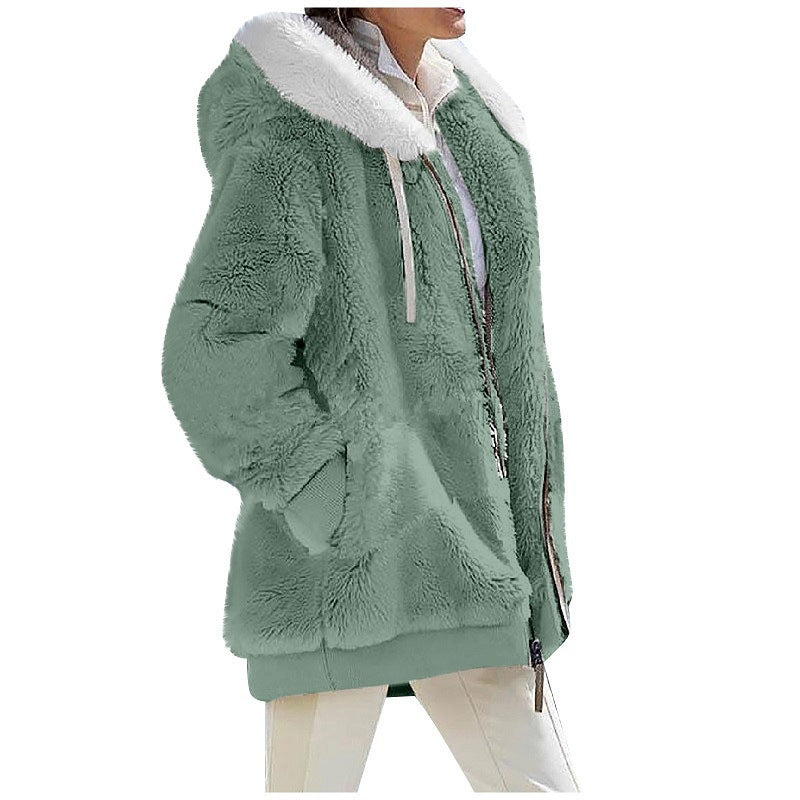 Sherpa Fleece Zip Hooded Winter Jacket - green