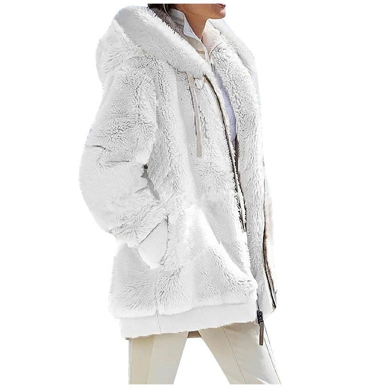Sherpa Fleece Zip Hooded Winter Jacket - white