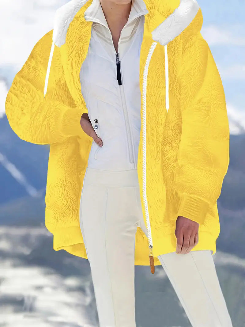 Sherpa Fleece Zip Hooded Winter Jacket - yellow