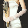 Pearl Beaded Sheer Bridal Opera Gloves - Pearl