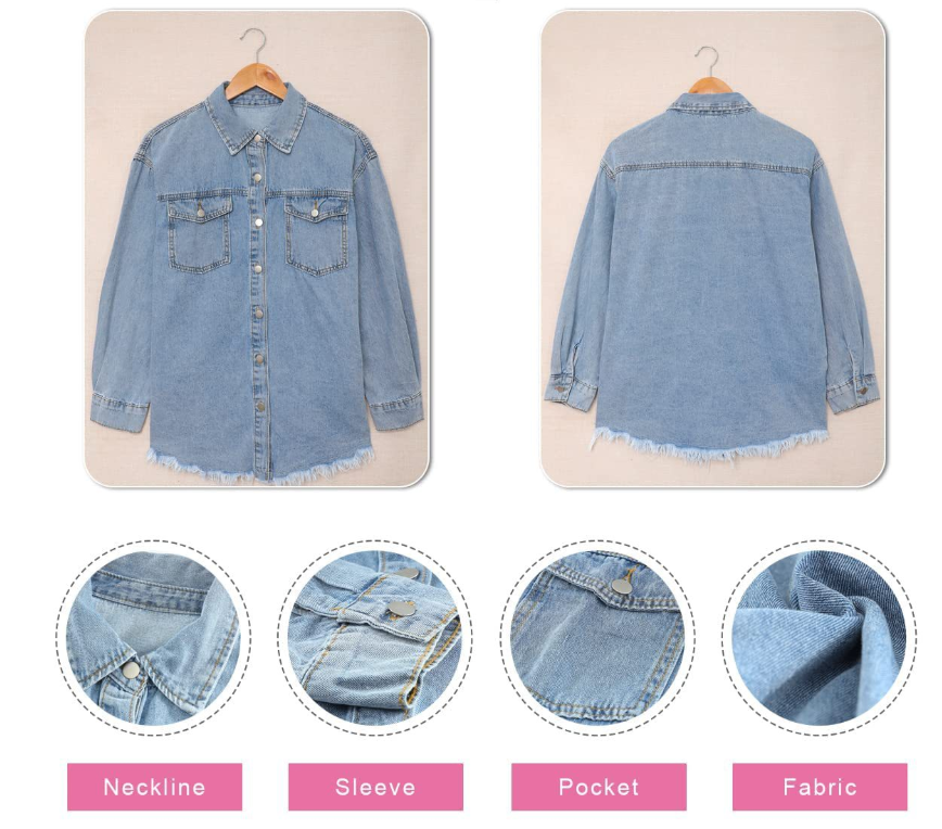 Longline Denim Jacket with Fringed Hem