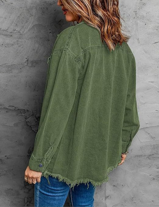 Longline Denim Jacket with Fringed Hem - view 3