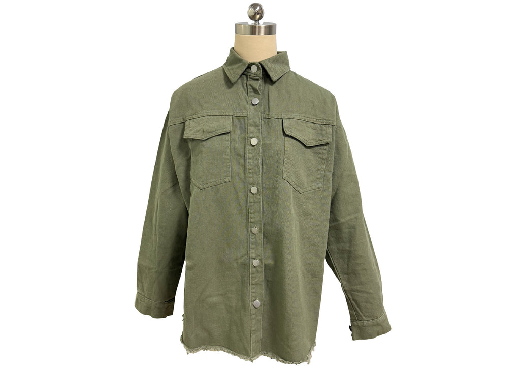 Longline Denim Jacket with Fringed Hem - view 5