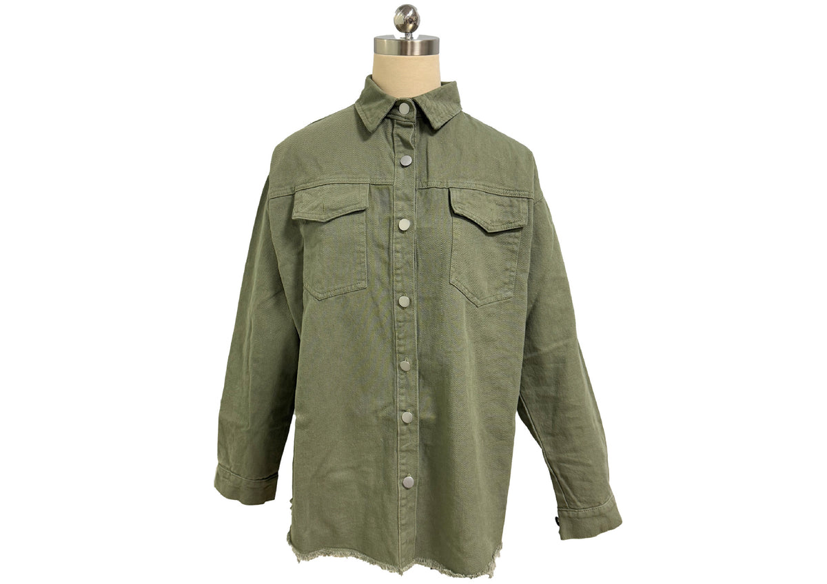 Longline Denim Jacket with Fringed Hem - view 5