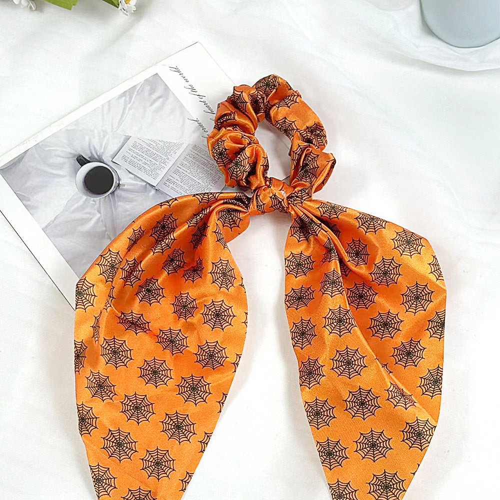 Halloween Ghost Print Scarf Bow Hair Tie - NO_5