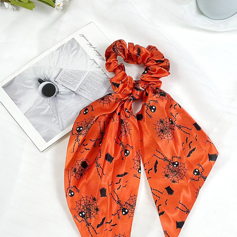 Halloween Ghost Print Scarf Bow Hair Tie - NO_6