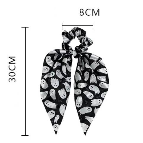 Halloween Ghost Print Scarf Bow Hair Tie - view 1