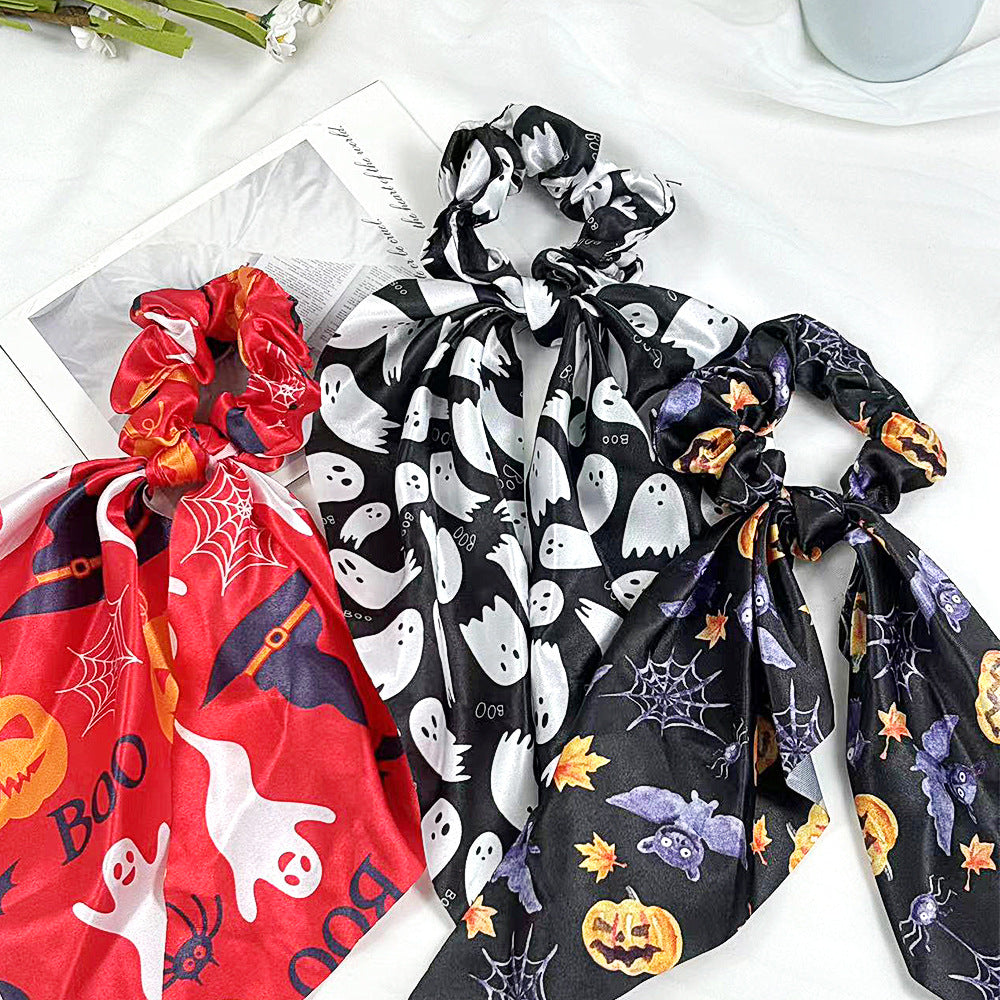 Halloween Ghost Print Scarf Bow Hair Tie - view 2