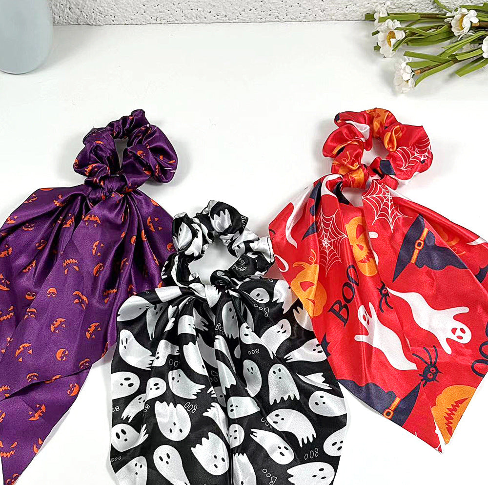 Halloween Ghost Print Scarf Bow Hair Tie - view 3