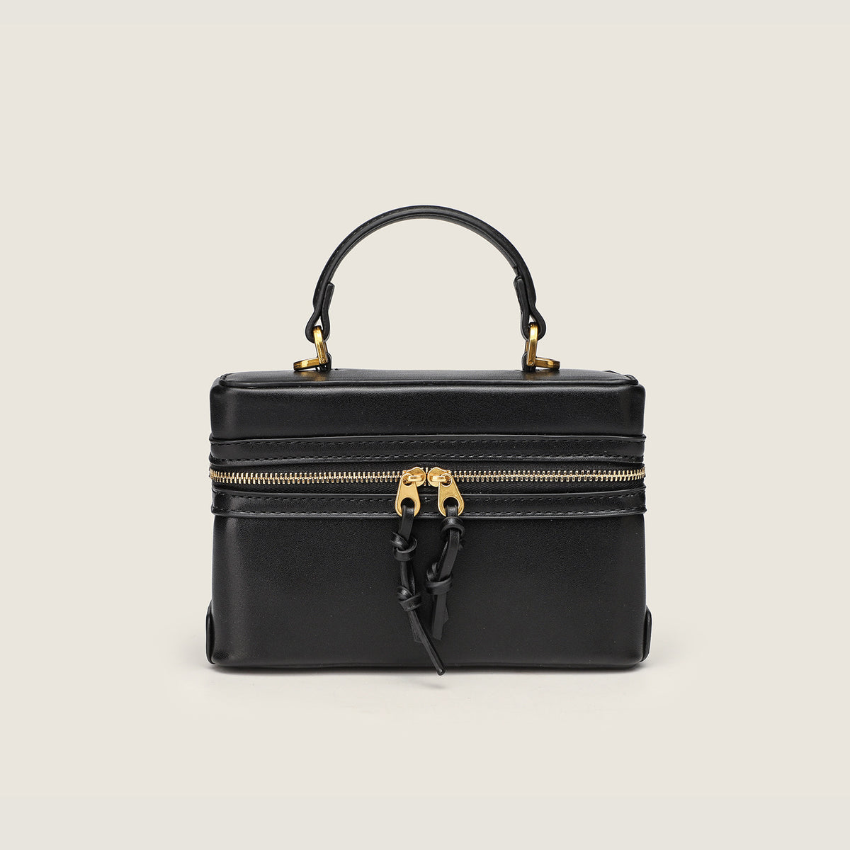 Structured Box Top Handle Bag - Black_PU