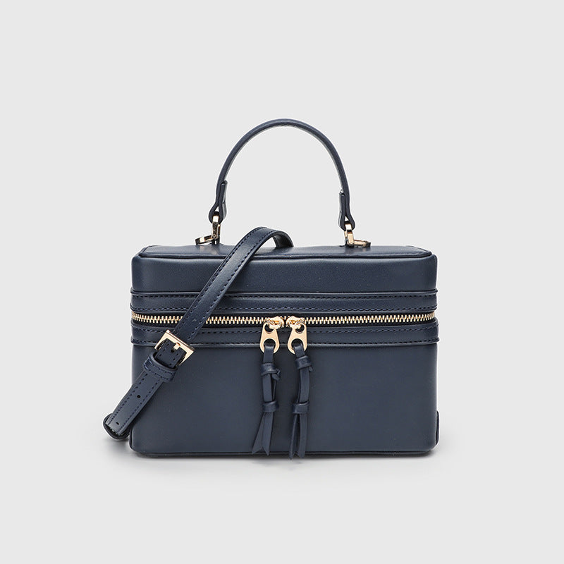 Structured Box Top Handle Bag - Navy_PU