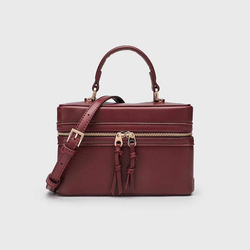 Structured Box Top Handle Bag - Red_PU