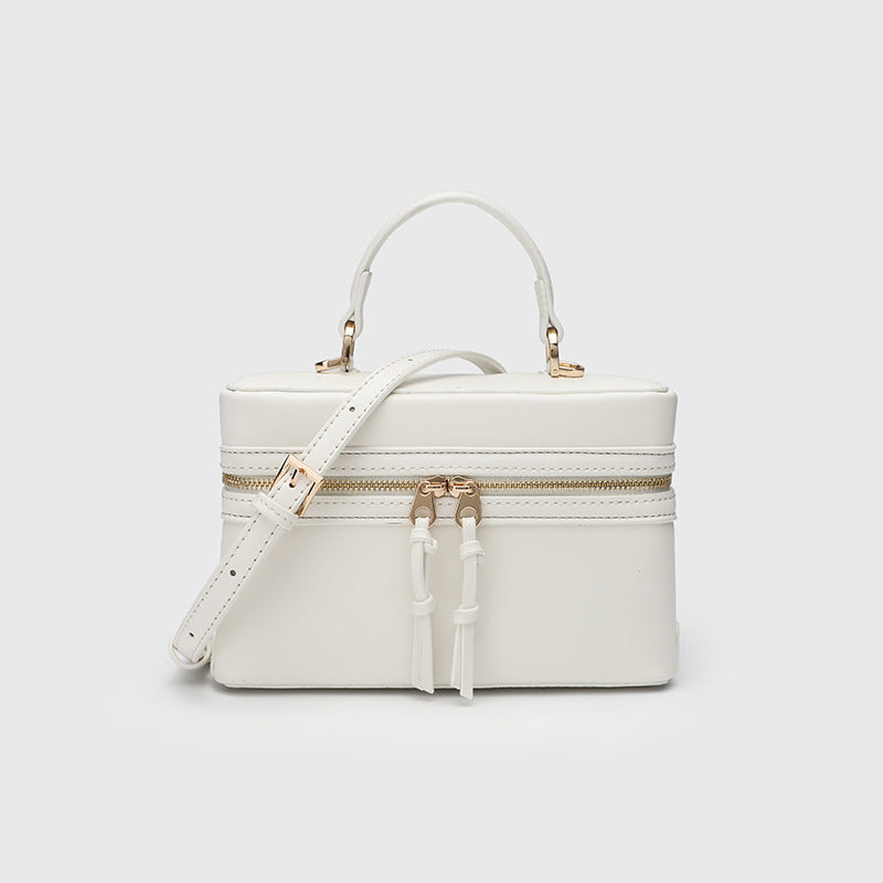 Structured Box Top Handle Bag - White_PU
