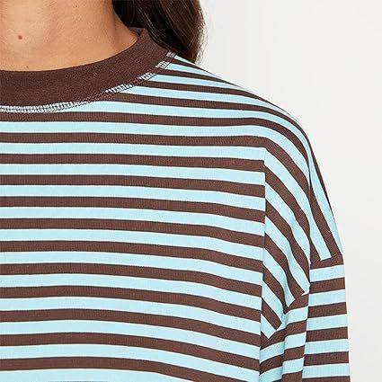 Striped Oversized Long Sleeve Tee - Brown - 2
