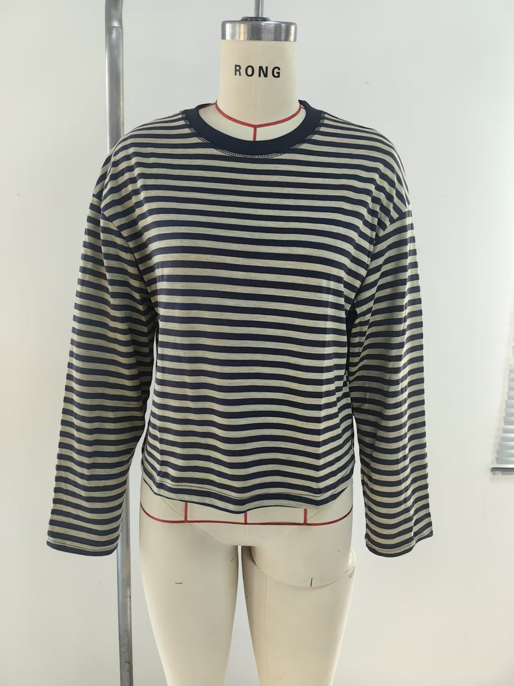 Striped Oversized Long Sleeve Tee - Grey - 3