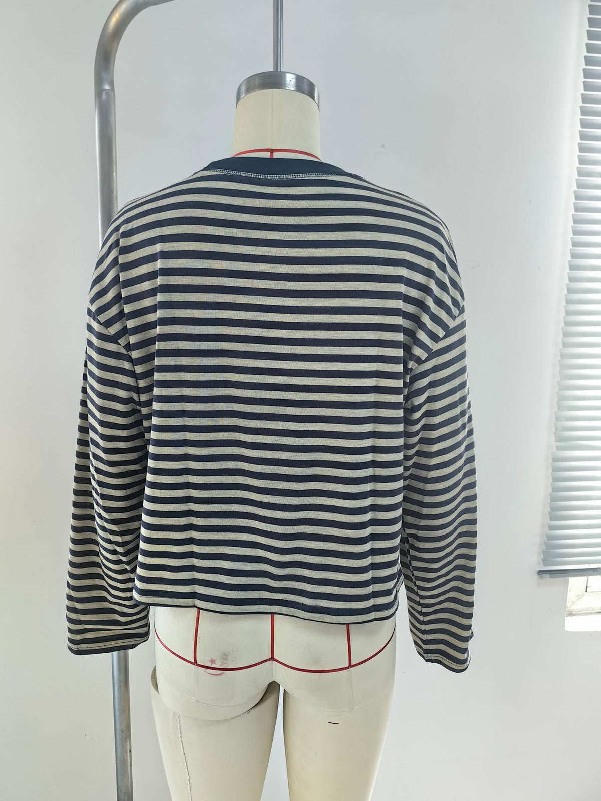 Striped Oversized Long Sleeve Tee - Grey - 4