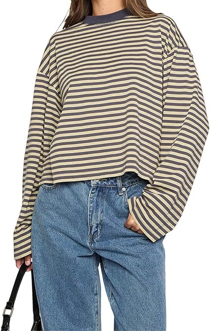 Striped Oversized Long Sleeve Tee - Yellow