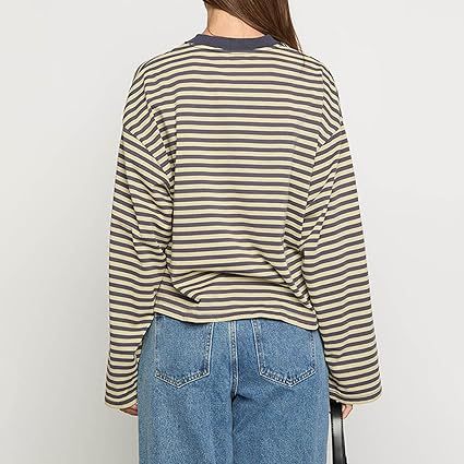 Striped Oversized Long Sleeve Tee - Yellow - 2