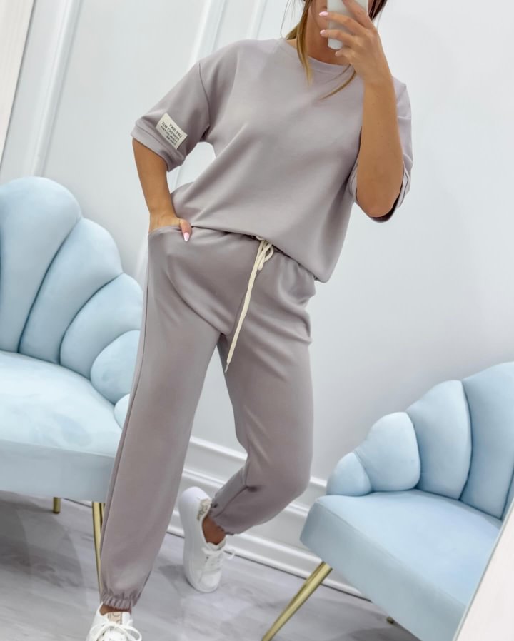 Short Sleeve Tee And Jogger Lounge Set - Grey