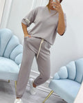 Short Sleeve Tee And Jogger Lounge Set - Grey