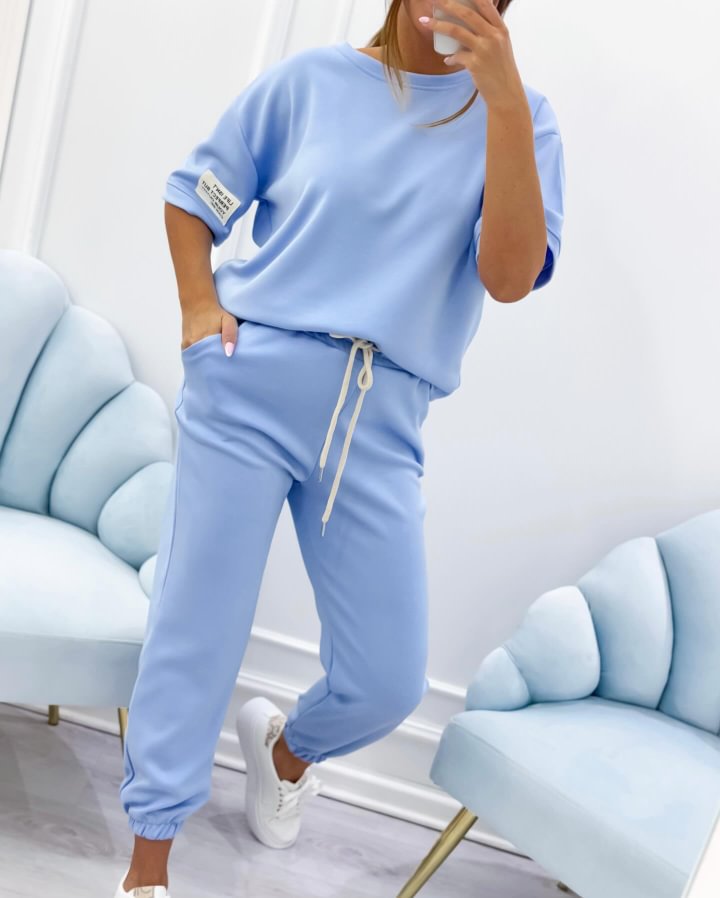 Short Sleeve Tee And Jogger Lounge Set - blue