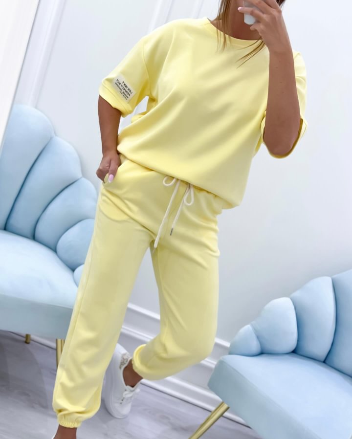 Short Sleeve Tee And Jogger Lounge Set - yellow