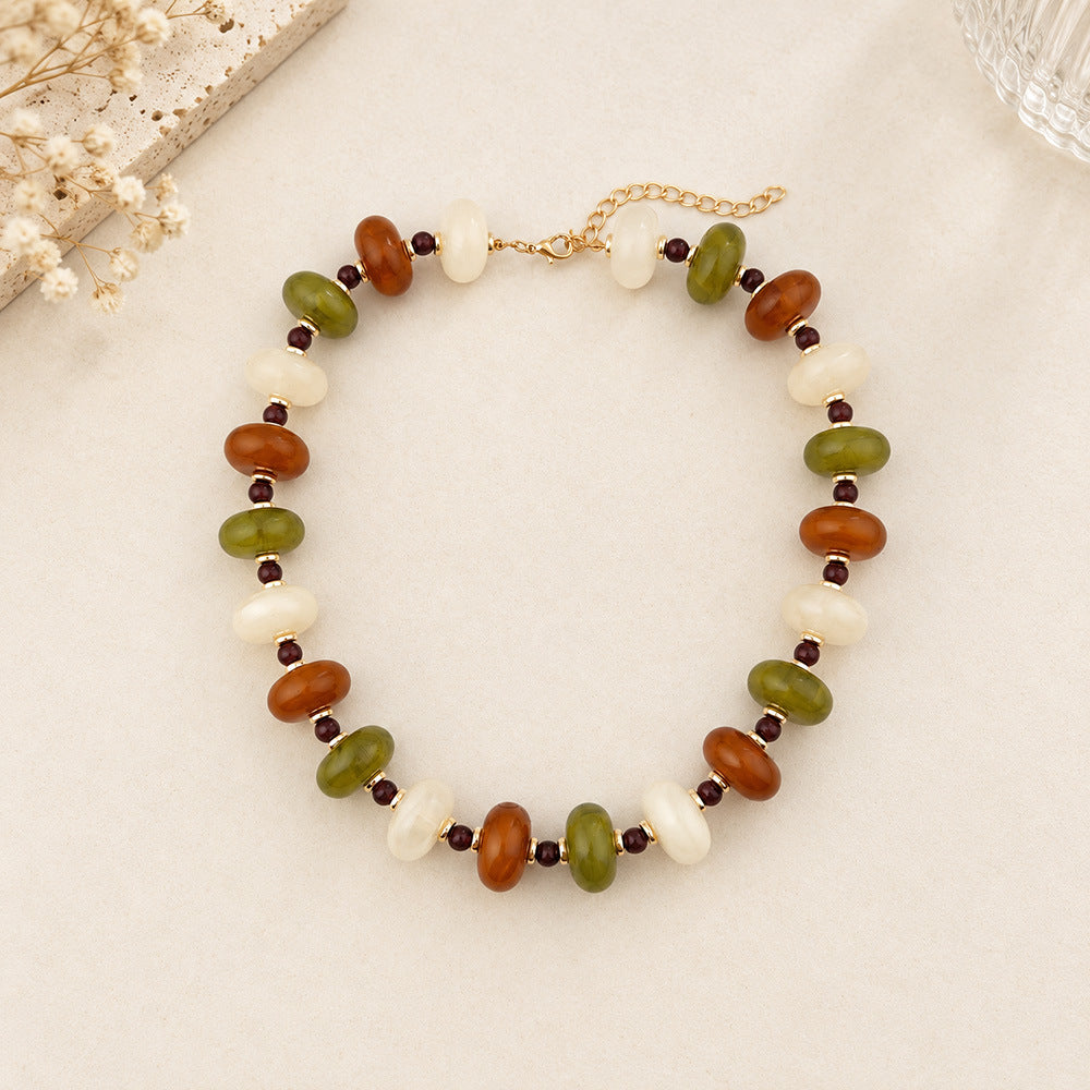 Chunky Flat Oval Bead Statement Collar Necklace - Color_01 - 1