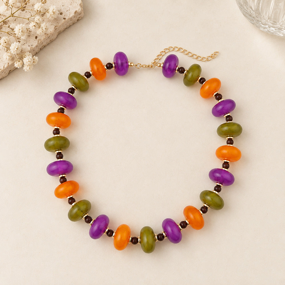 Chunky Flat Oval Bead Statement Collar Necklace - Color_02