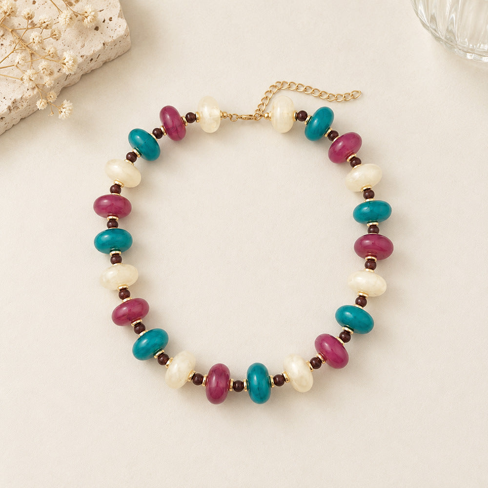 Chunky Flat Oval Bead Statement Collar Necklace - Color_03