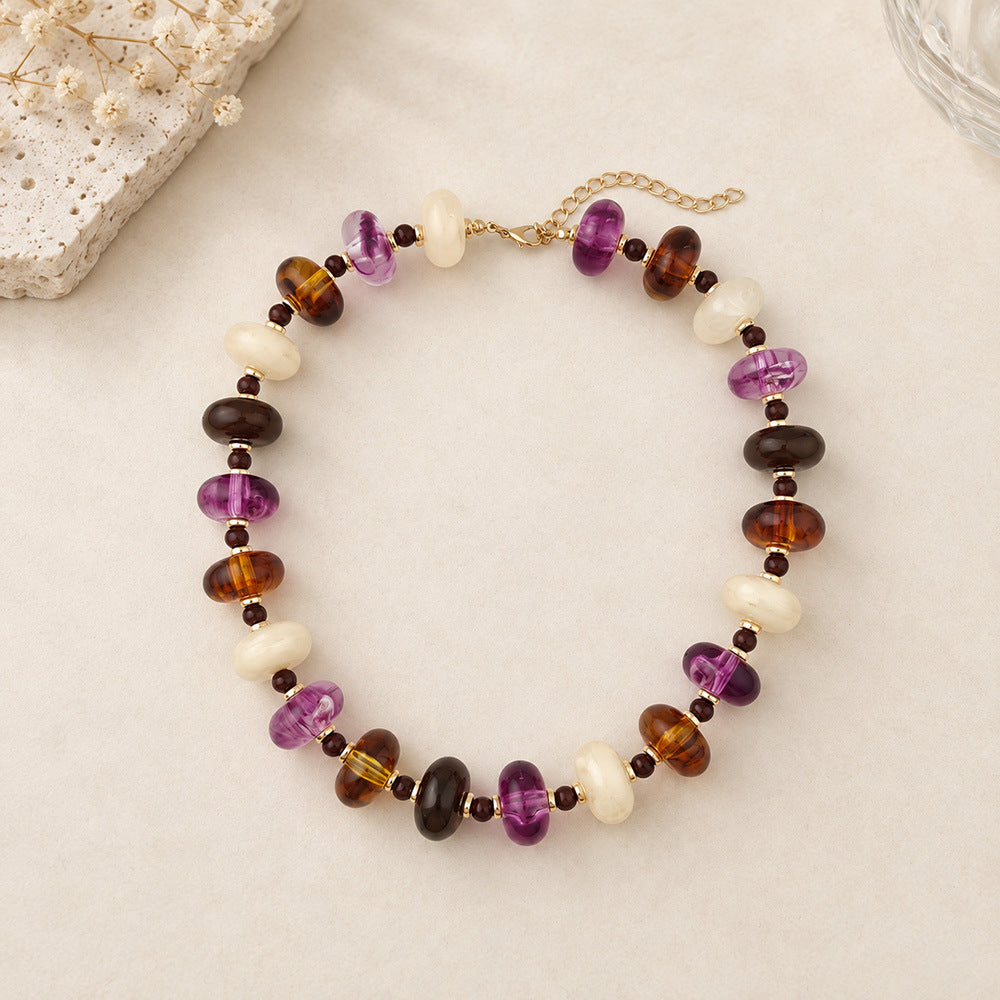 Chunky Flat Oval Bead Statement Collar Necklace - Color_04