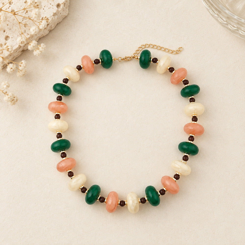 Chunky Flat Oval Bead Statement Collar Necklace - Color_05