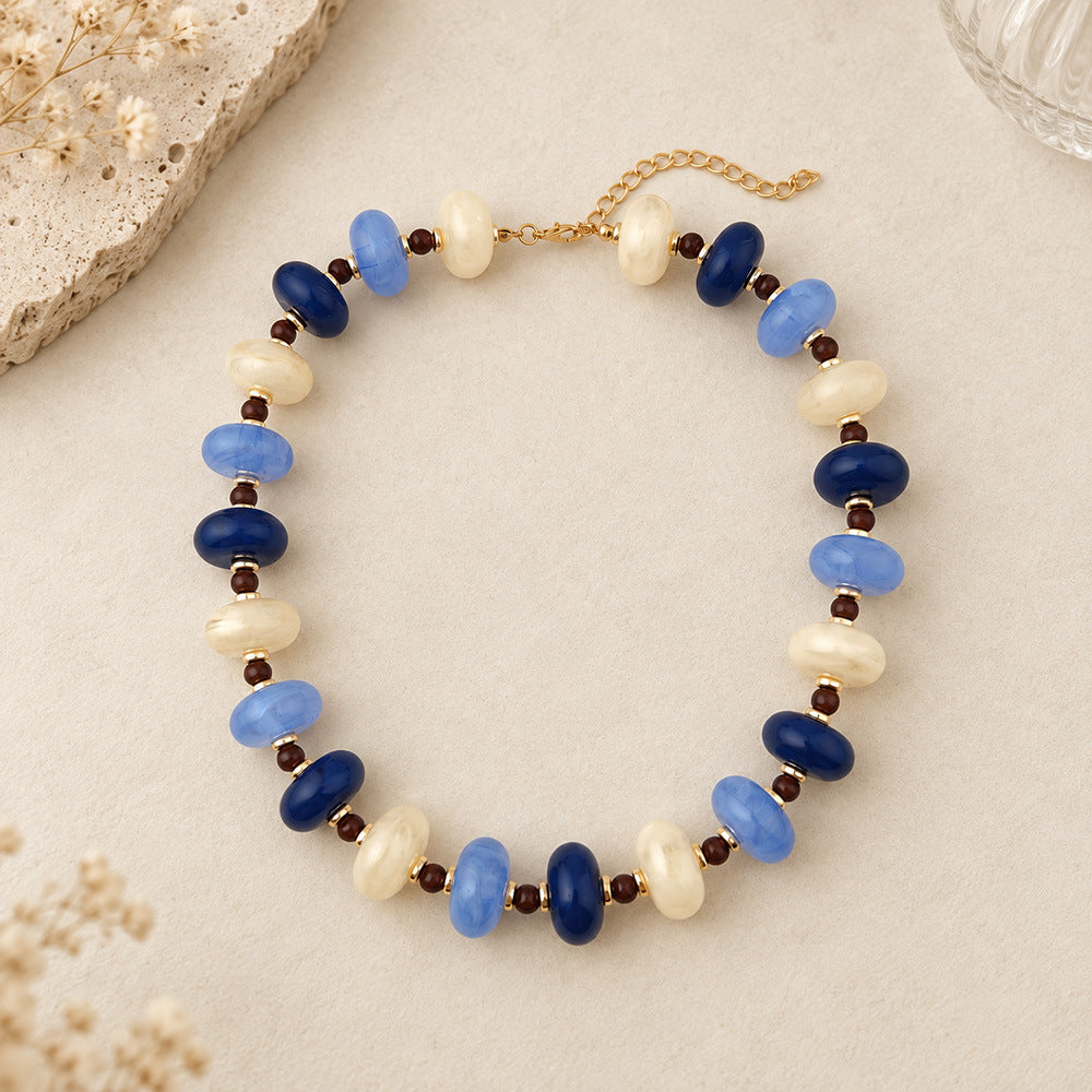 Chunky Flat Oval Bead Statement Collar Necklace - Color_06