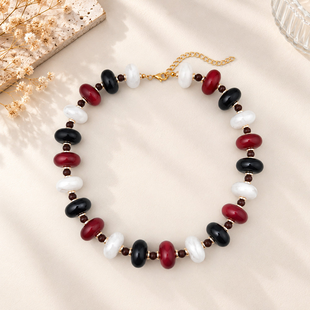 Chunky Flat Oval Bead Statement Collar Necklace - Color_07