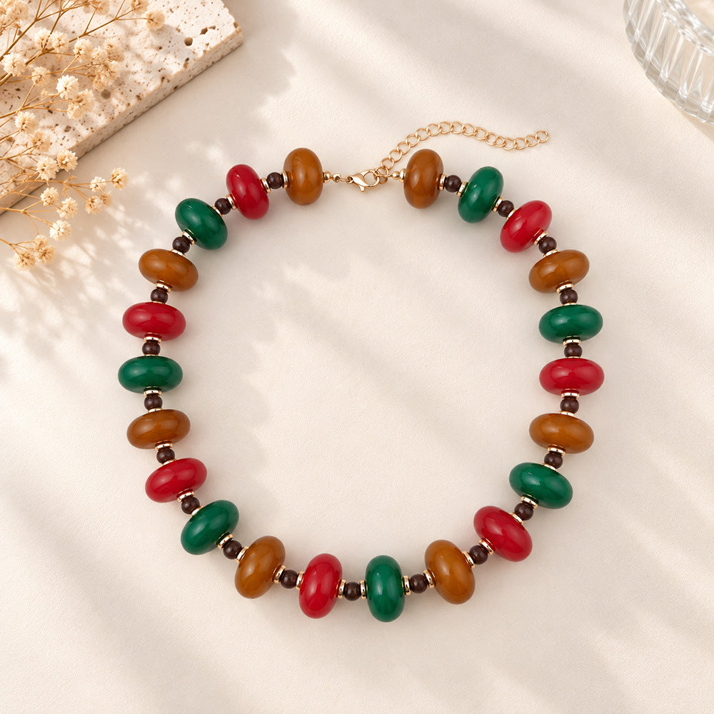 Chunky Flat Oval Bead Statement Collar Necklace - Color_08