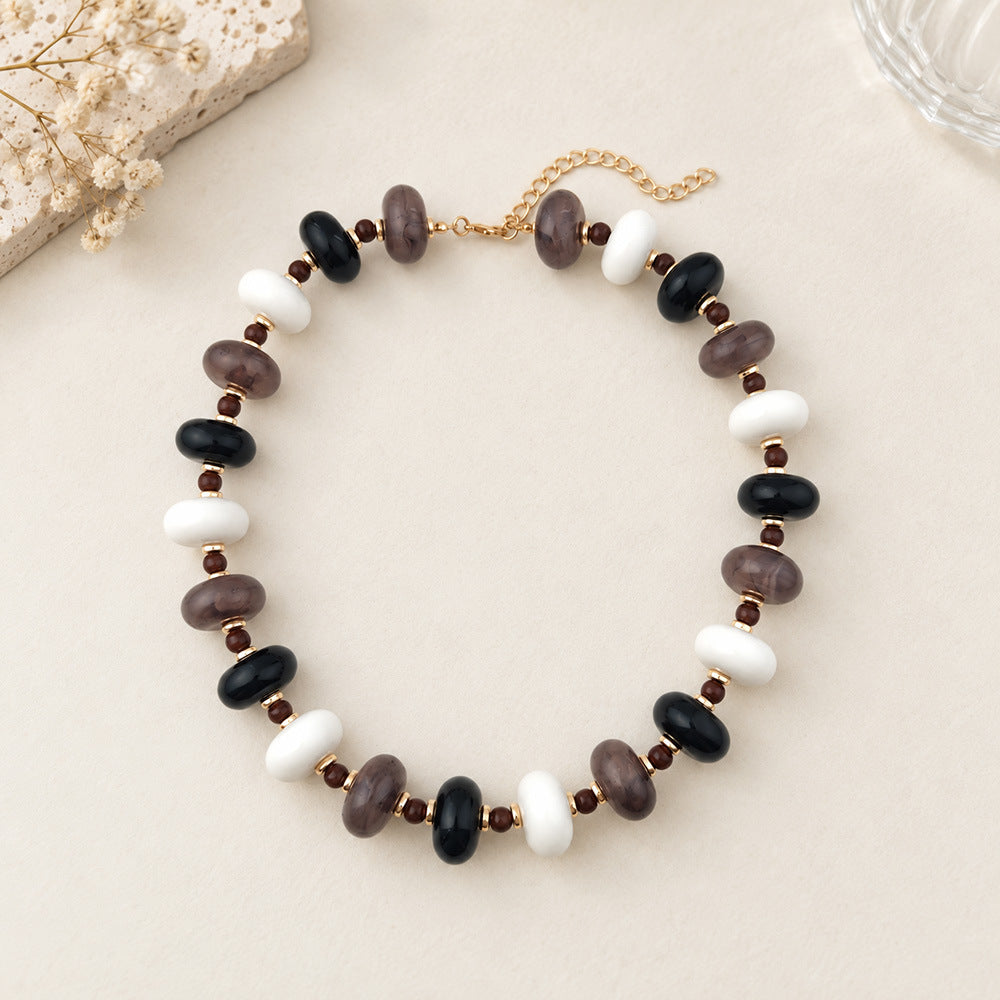 Chunky Flat Oval Bead Statement Collar Necklace - Color_09