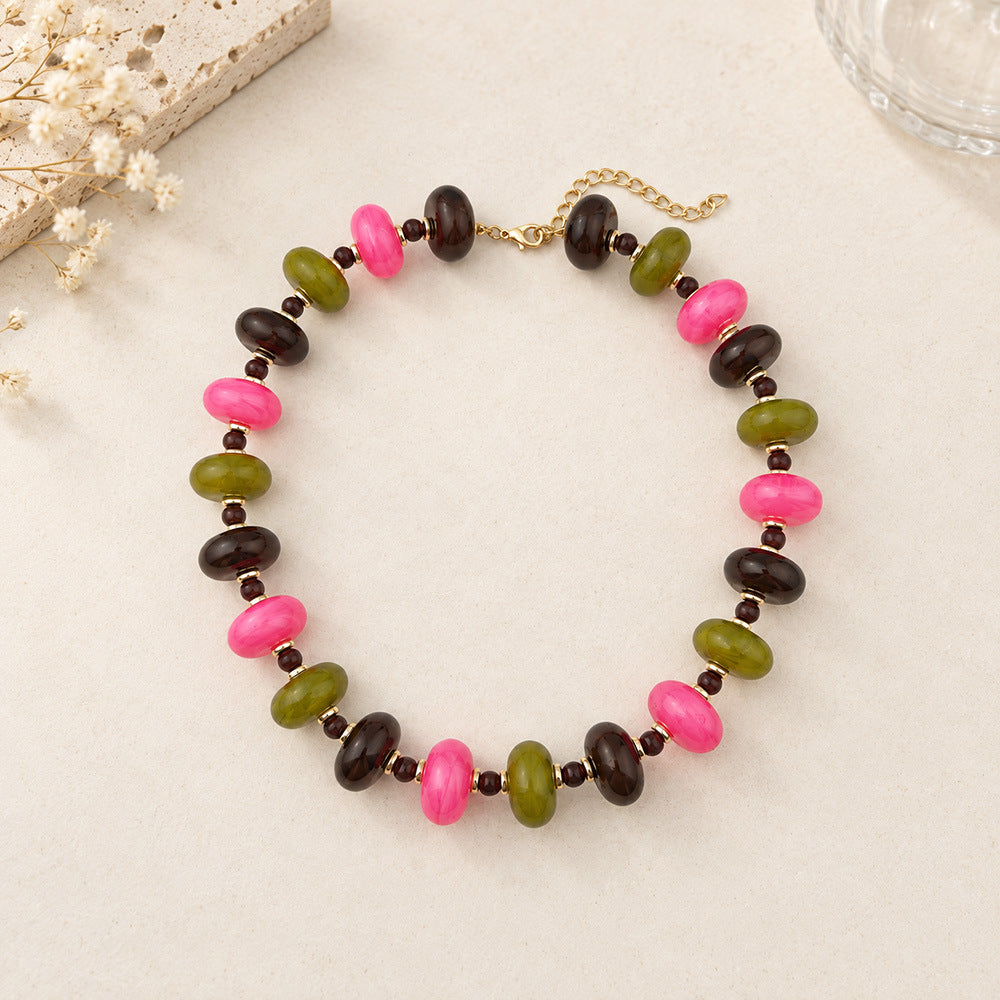 Chunky Flat Oval Bead Statement Collar Necklace - Color_10